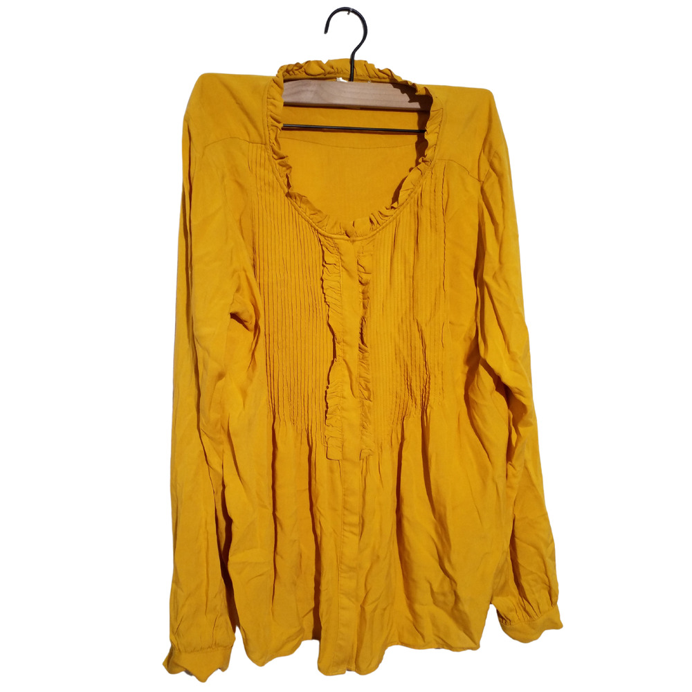 Women's Mustard Yellow Ruffle Pintuck Long Sleeve Top